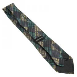 Saint Laurent Paris Grey Checked Silk Tie