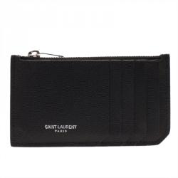 Pre Owned Saint Laurent Paris Black Zipped Leather Card Holder