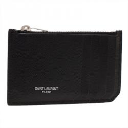 Pre Owned محفظة بطاقات سان لوران باريس جلد بسحاب أسود