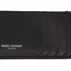 Pre Owned محفظة بطاقات سان لوران باريس جلد بسحاب أسود