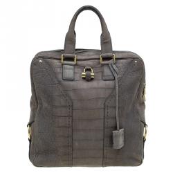 Saint Laurent Paris Grey Croc Embossed Muse Tote