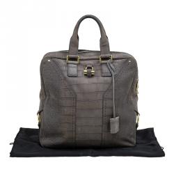 Saint Laurent Paris Grey Croc Embossed Muse Tote