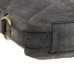 Saint Laurent Paris Grey Croc Embossed Muse Tote