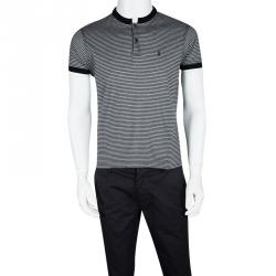 Pre Owned Saint Laurent Paris Black and Grey Striped Jersey Rib Trim T-Shirt  M
