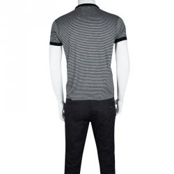 Pre Owned Saint Laurent Paris Black and Grey Striped Jersey Rib Trim T-Shirt  M