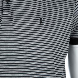Pre Owned Saint Laurent Paris Black and Grey Striped Jersey Rib Trim T-Shirt  M