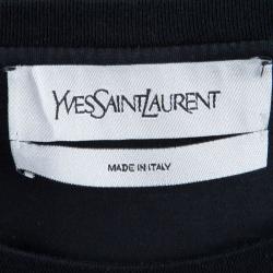 Pre Owned Saint Laurent Paris Black Logo Detail Crewneck T-Shirt S