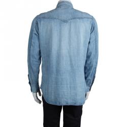Pre Owned Saint Laurent Paris Indigo Light Wash Denim Shirt M