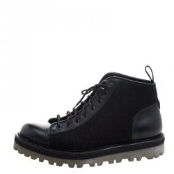 Saint Laurent Paris Black Leather and Flannel Lace Up Boots Size 42