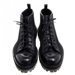 Saint Laurent Paris Black Leather and Flannel Lace Up Boots Size 42