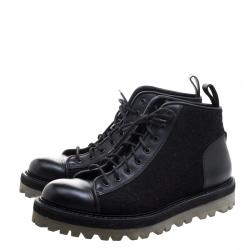 Saint Laurent Paris Black Leather and Flannel Lace Up Boots Size 42