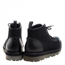 Saint Laurent Paris Black Leather and Flannel Lace Up Boots Size 42