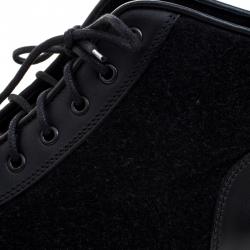 Saint Laurent Paris Black Leather and Flannel Lace Up Boots Size 42