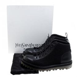 Saint Laurent Paris Black Leather and Flannel Lace Up Boots Size 42