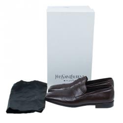 Saint Laurent Paris Brown Brogue Leather Penny Loafers Size 40.5