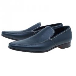 Pre Owned Saint Laurent Paris Blue Leather Loafers Size 41.5