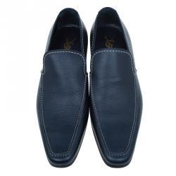 Pre Owned Saint Laurent Paris Blue Leather Loafers Size 41.5