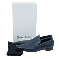 Pre Owned Saint Laurent Paris Blue Leather Loafers Size 41.5