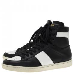 Pre Owned Saint Laurent Paris Monochrome Perforated Leather High Top Sneakers Size 39