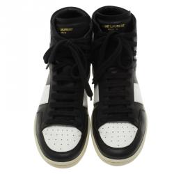 Pre Owned Saint Laurent Paris Monochrome Perforated Leather High Top Sneakers Size 39