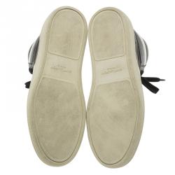 Pre Owned Saint Laurent Paris Monochrome Perforated Leather High Top Sneakers Size 39