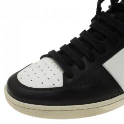 Pre Owned Saint Laurent Paris Monochrome Perforated Leather High Top Sneakers Size 39