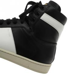 Pre Owned Saint Laurent Paris Monochrome Perforated Leather High Top Sneakers Size 39