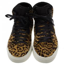 Pre Owned حذاء رياضي سان لوران باريس ماليبو برقبة ع الية شعر عجل نقش فهد مقاس 44