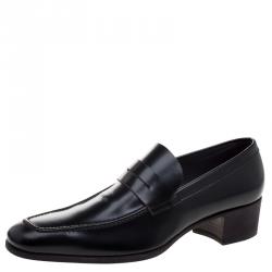 Saint Laurent Paris Black Leather Penny Loafers Size 44