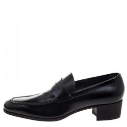 Saint Laurent Paris Black Leather Penny Loafers Size 44