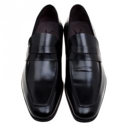 Saint Laurent Paris Black Leather Penny Loafers Size 44
