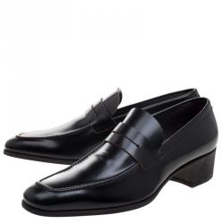 Saint Laurent Paris Black Leather Penny Loafers Size 44