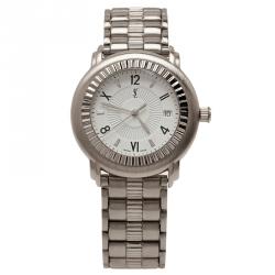 Saint Laurent Paris White Stainless Steel Herrenuhr Men's Wristwatch 36MM