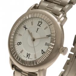 Pre Owned Saint Laurent Paris White Stainless Steel Herrenuhr Men's Wristwatch 36MM