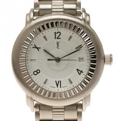 Pre Owned Saint Laurent Paris White Stainless Steel Herrenuhr Men's Wristwatch 36MM