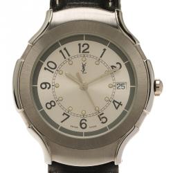 Pre Owned Saint Laurent Paris Silver Stainless Steel Classic Men's Wristwatch 36MM