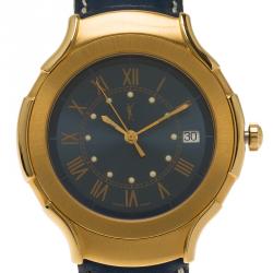 Saint Laurent Paris Blue Gold-Plated Stainless Steel Classic Men's Wristwatch 36MM