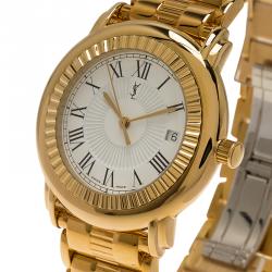 Saint Laurent Paris White Gold-Plated Stainless Steel Herrenuhr Men's Wristwatch 36MM