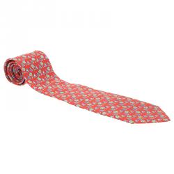 Salvatore Ferragamo Red Printed Silk Tie