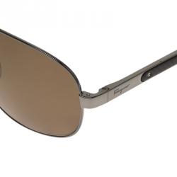 Salvatore Ferragamo Silver/Grey SF137SP Aviator Sunglasses