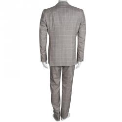 Pre Owned Salvatore Ferragamo Beige Checked Wool Slim Fit Derby Pant Suit L