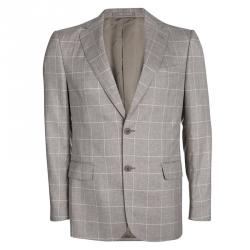 Pre Owned Salvatore Ferragamo Beige Checked Wool Slim Fit Derby Pant Suit L