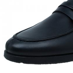 Pre Owned Salvatore Ferragamo World Tour Black Leather Penny Loafers Size 42