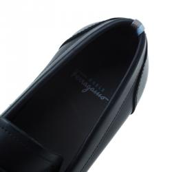 Pre Owned Salvatore Ferragamo World Tour Black Leather Penny Loafers Size 42
