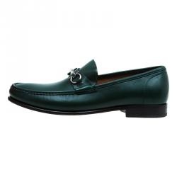 Pre Owned Salvatore Ferragamo Dark Green Gancio Bit Loafers Size 44