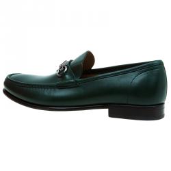 Pre Owned Salvatore Ferragamo Dark Green Gancio Bit Loafers Size 44