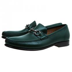Pre Owned Salvatore Ferragamo Dark Green Gancio Bit Loafers Size 44