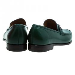 Pre Owned Salvatore Ferragamo Dark Green Gancio Bit Loafers Size 44