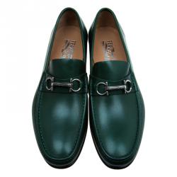 Pre Owned Salvatore Ferragamo Dark Green Gancio Bit Loafers Size 44