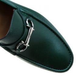 Pre Owned Salvatore Ferragamo Dark Green Gancio Bit Loafers Size 44